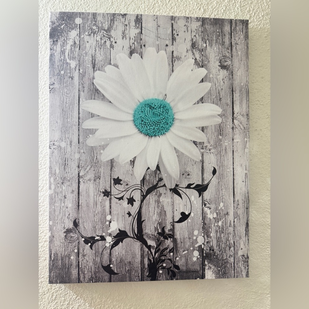 Decor for Bathroom - Floral Canvas Art with White and Blue Flower - Picture 3 of 4